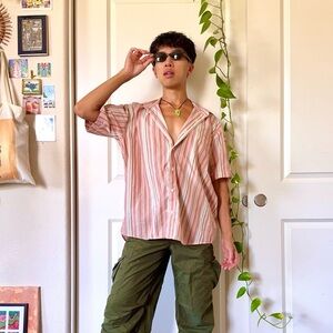Y2K Striped Pink & Cream Striped Button-Up Shirt